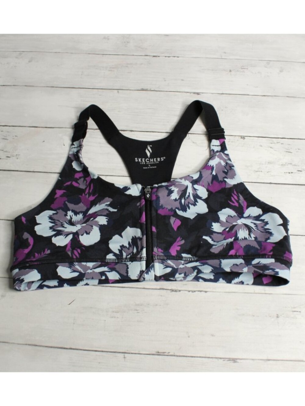 Skechers Women's Floral Athletic Sports Bra Size L Front Zip